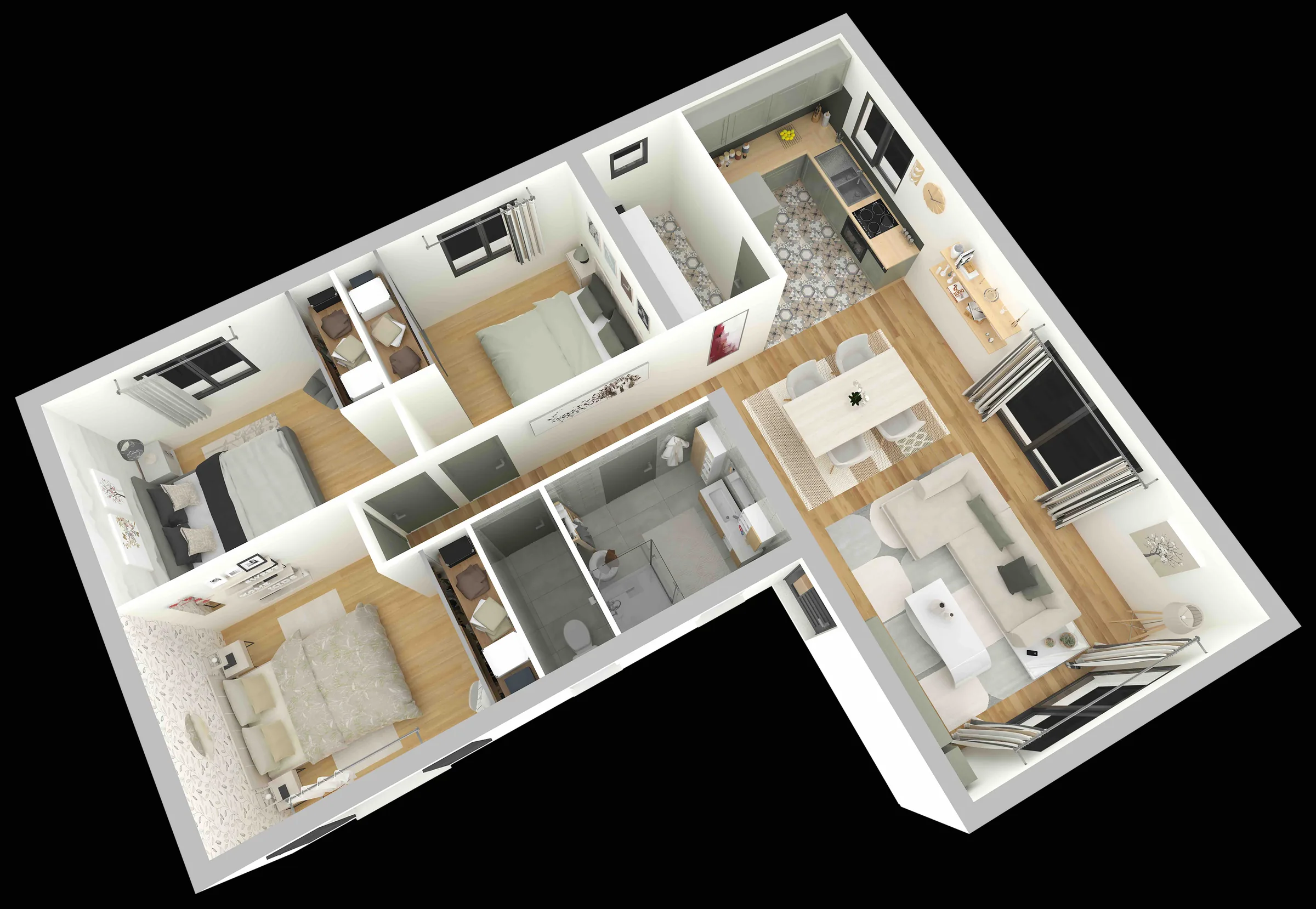 Plan du modèle Pivoine, 90 m² habitables